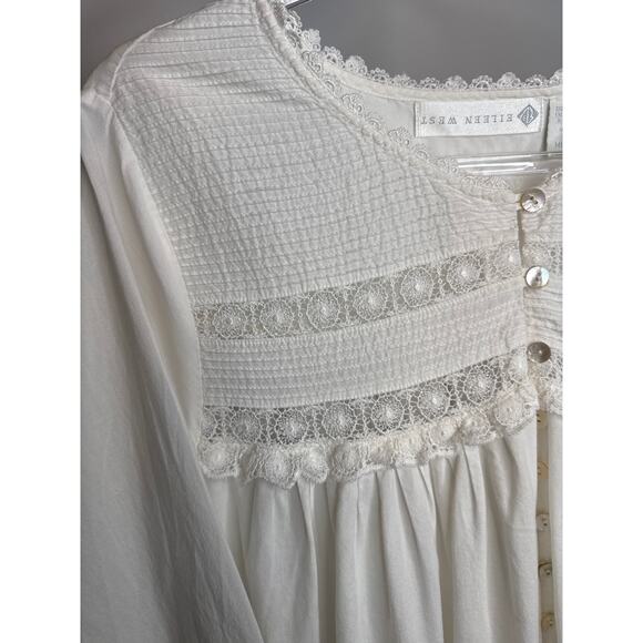 1990s Eileen West White Cotton Lace Pintuck Nightgown Medium - Picture 9 of 13
